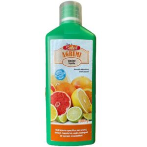 concime fertilizzante liquido per la concimazione di tutti i tipi di agrumi, come ad esempio i limoni, i mandarini, le arance, il cedro. Il concime può essere utilizzato per piante in vaso ed in piena terra, ed aumenta il numero di agrumi che la pianta riesce a portare a produzione.