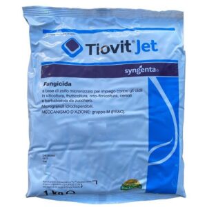 tiovit Jet è un fungicida biologico a base di zolfo, prodotto da Syngenta. E' molto efficace, ed è consentito in agricoltura biologica